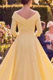 Yellow Off the Shoulder Sheath Floral Mother of the Bride Dress with Side Streamer
