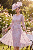 Lilac Floral Sheath Mother of the Bride Dress with 3/4 Sleeves
