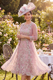 Blush Tulle Appliqued Midi Mother of the Bride Dress with Cape