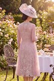 Blush Tulle Appliqued Midi Mother of the Bride Dress with Cape