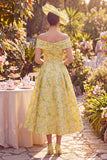 Floral Yellow Off the Shoulder Mother of the Bride Dress