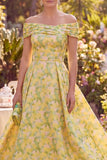 Floral Yellow Off the Shoulder Mother of the Bride Dress