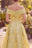 Floral Yellow Off the Shoulder Mother of the Bride Dress