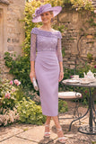 Grey Purple Sequin Sheath Off the Shoulder Mother of the Bride Dress