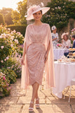 Sequin Blush Sheath Mother of the Bride Dress with Cape Sleeves