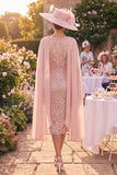 Sequin Blush Sheath Mother of the Bride Dress with Cape Sleeves