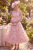 Pink Floral Off the Shoulder Mother of the Bride Dress with Beading