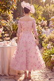 Pink Floral Off the Shoulder Mother of the Bride Dress with Beading