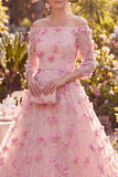 Pink Floral Off the Shoulder Mother of the Bride Dress with Beading
