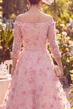 Pink Floral Off the Shoulder Mother of the Bride Dress with Beading
