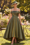 Off the Shoulder A Line High-Low Olive Mother of the Bride Dress