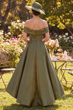 Off the Shoulder A Line High-Low Olive Mother of the Bride Dress