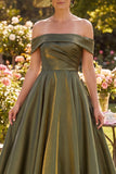 Off the Shoulder A Line High-Low Olive Mother of the Bride Dress