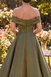 Off the Shoulder A Line High-Low Olive Mother of the Bride Dress
