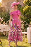 Fuchsia One Shoulder Floral Mother of the Bride Dress with Bow