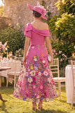 Fuchsia One Shoulder Floral Mother of the Bride Dress with Bow