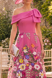 Fuchsia One Shoulder Floral Mother of the Bride Dress with Bow