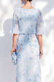 Apricot Floral Bateau Neck Chiffon Long Mother of the Bride Dress with Half Sleeves