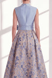 Blue A Line Jacquard Mother of the Bride Dress with Sash