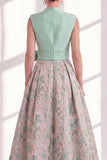 Blue A Line Jacquard Mother of the Bride Dress with Sash