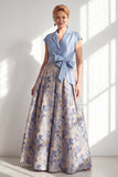 Green Jacquard A Line Mum of the Bride Dress with Sash