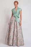 Green Jacquard A Line Mum of the Bride Dress with Sash