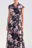 Black Collar Floral Mother of the Bride Dress with Sash