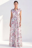 Black Collar Floral Mother of the Bride Dress with Sash