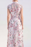 Black Collar Floral Mother of the Bride Dress with Sash