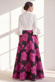Fuchsia Flower A Line Long Mum of the Bride Dress with Sash