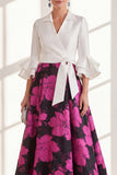 Fuchsia Flower A Line Long Mum of the Bride Dress with Sash