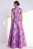 Yellow Jacquard Long Mother of the Bride Dress with Cap Sleeves