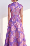 Yellow Jacquard Long Mother of the Bride Dress with Cap Sleeves