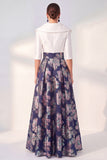 Purple A Line Jacquard Mum of the Bride Dress with Half Sleeves