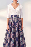 Purple A Line Jacquard Mum of the Bride Dress with Half Sleeves