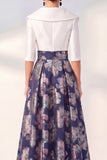 Purple A Line Jacquard Mum of the Bride Dress with Half Sleeves
