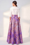 Purple A Line Jacquard Mum of the Bride Dress with Half Sleeves