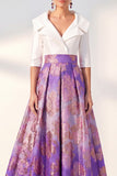 Purple A Line Jacquard Mum of the Bride Dress with Half Sleeves