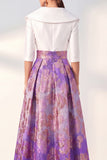 Purple A Line Jacquard Mum of the Bride Dress with Half Sleeves
