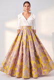 Purple A Line Jacquard Mum of the Bride Dress with Half Sleeves
