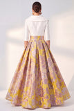 Purple A Line Jacquard Mum of the Bride Dress with Half Sleeves