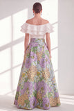 Off the Shoulder Ruffle Blue Purple Flower Mother of the Bride Dress with Sash