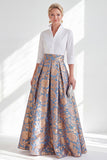 Jacquard Collar Blue Golden Flower Mother of the Bride Dress