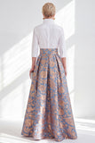 Jacquard Collar Blue Golden Flower Mother of the Bride Dress