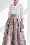 Jacquard Collar Blue Golden Flower Mother of the Bride Dress