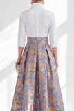 Jacquard Collar Blue Golden Flower Mother of the Bride Dress