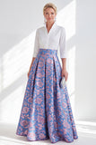 Jacquard Collar Blue Golden Flower Mother of the Bride Dress