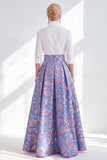 Jacquard Collar Blue Golden Flower Mother of the Bride Dress