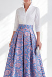Jacquard Collar Blue Golden Flower Mother of the Bride Dress