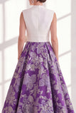 Blue Jacquard Long Mother of the Bride Dress with Sash